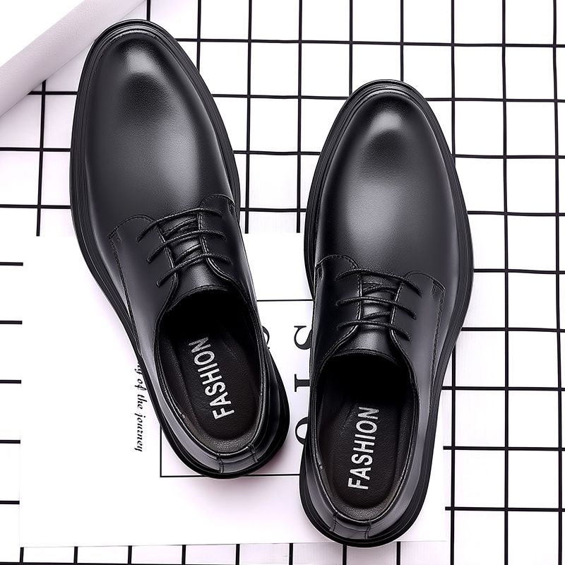 Nye Læder Herresko Blød Sål Business Casual Ungdomskjole Sko Snøre Trendy Sko Prægede Dating Køresko