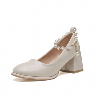 Pearl Flat Shoes Kvinder 2023 Efterår Ny Elegant Temperament Lavvandet Mund Tykke Hæle Høje