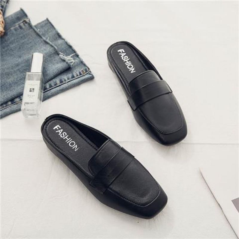 Room Sko Baotou Hjemmesko Kvinders Nye Sommer Flade Bløde Læder Slip-on Blød Bund Muller