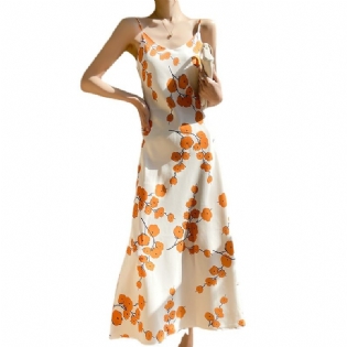 Satin Hofteholder Kjole Kvinder Chiffon Udenlandsk Stil Print