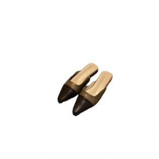 Sommer Ny Spidstå Baotou Flade Sandaler Hjemmesko Dame Blødt Læder Mode Slip-on Muldyr