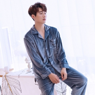 Gold Velvet Pyjamas Langærmet Hjemmetøjssæt Til Mænd