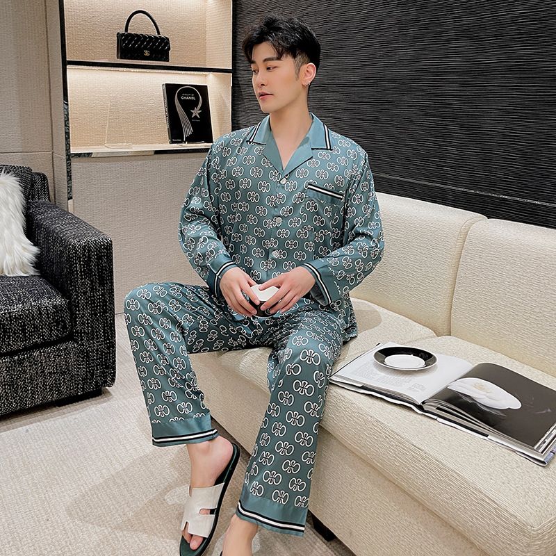 Herrepyjamas Tynd Silkecardigan Vestlig Stil Hjemmetøj