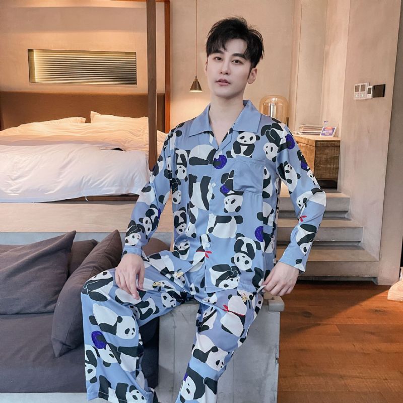 Langærmet Loungewear Sæt Silke Mænds Pyjamas Tegneserie