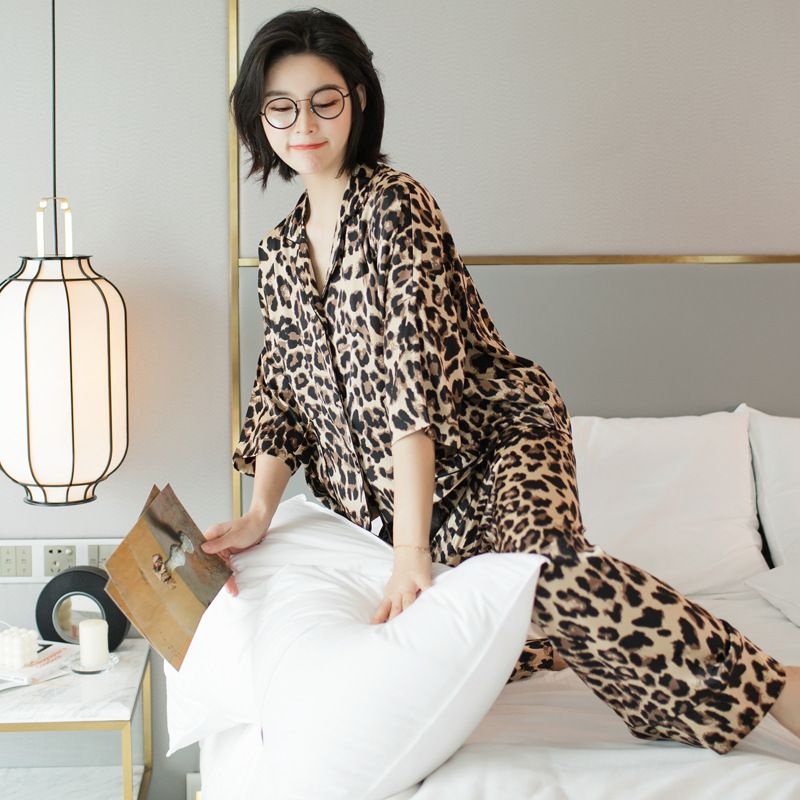Leopardprint Pyjamas Herredragt Trend Afslappet Hjemmebeklædning