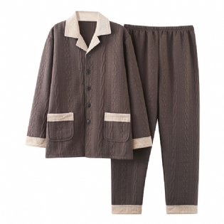 Mænds Pyjamas Bomuld Warm Interlayer Loungewear Langærmet Cardigansæt
