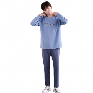 Mænds Pyjamas Lange Ærmer Bukser Rund Hals Loungewear Jakkesæt