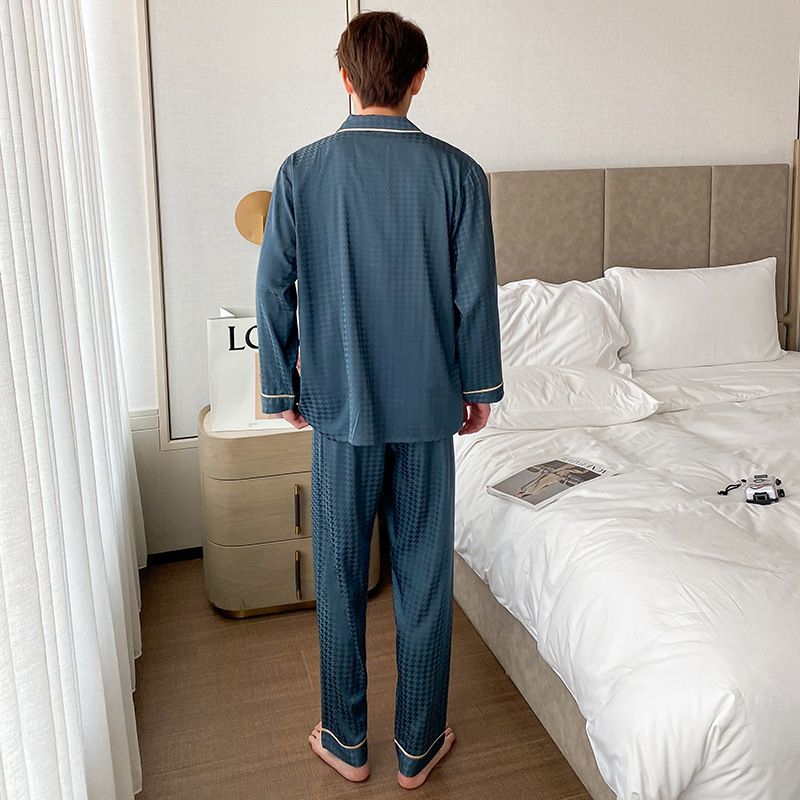Mænds Pyjamas Lange Ærmer Tynde Sektion Jacquard Houndstooth Homewear Sæt