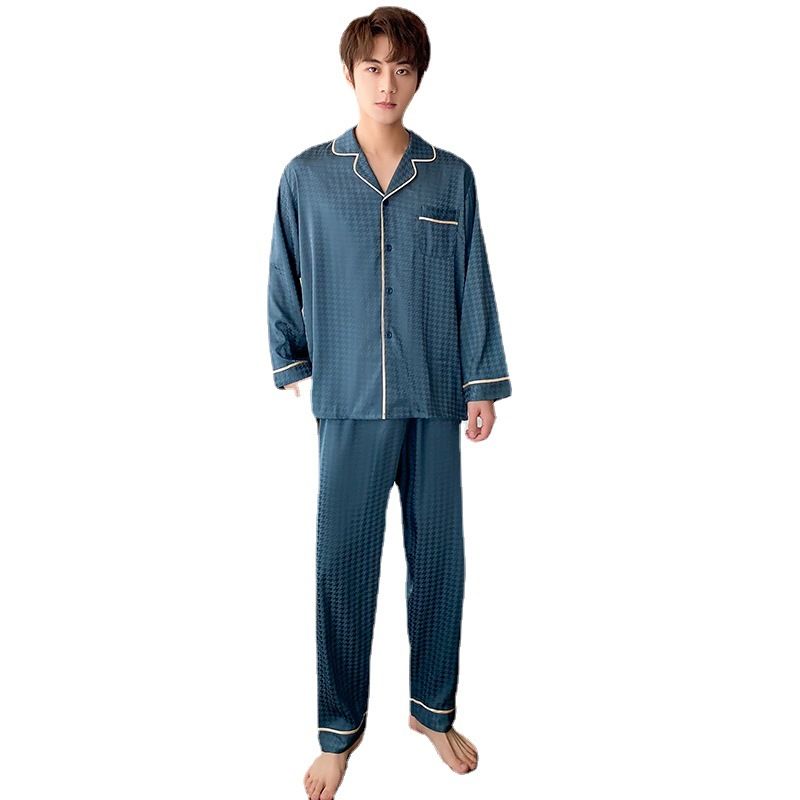 Mænds Pyjamas Lange Ærmer Tynde Sektion Jacquard Houndstooth Homewear Sæt