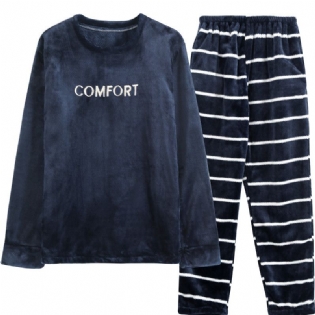 Mænds Pyjamas Sæt Langærmet Rund Hals Tyk Flannel Trøje Casual Homewear