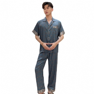 Mænds Pyjamas Tynde Kortærmede Bukser Todelt Sæt Casual Loose Homewear