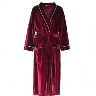 Natkjole Guld Velvet Cardigan Badekåbe Herre V-hals