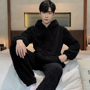 Pyjamas Mænd Loungewear Sæt Flannel Hætte Hyggelig