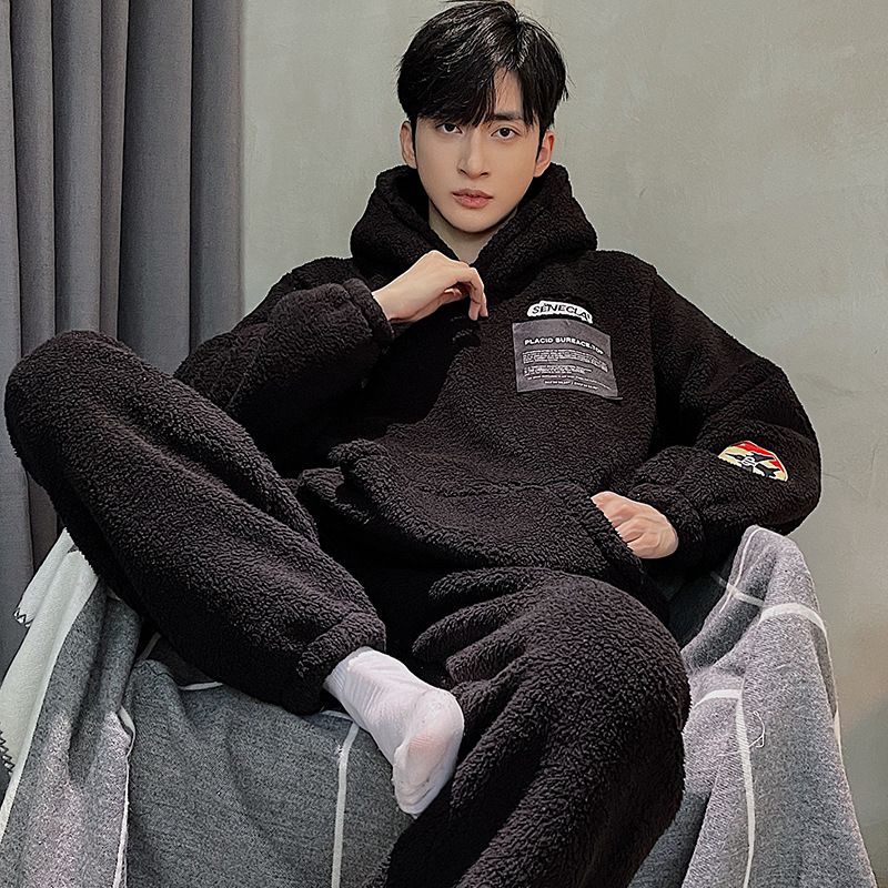 Pyjamas Mænd Loungewear Sæt Flannel Hætte Hyggelig