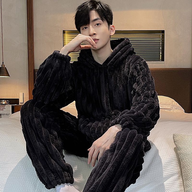 Pyjamas Mænd Loungewear Sæt Flannel Hætte Hyggelig
