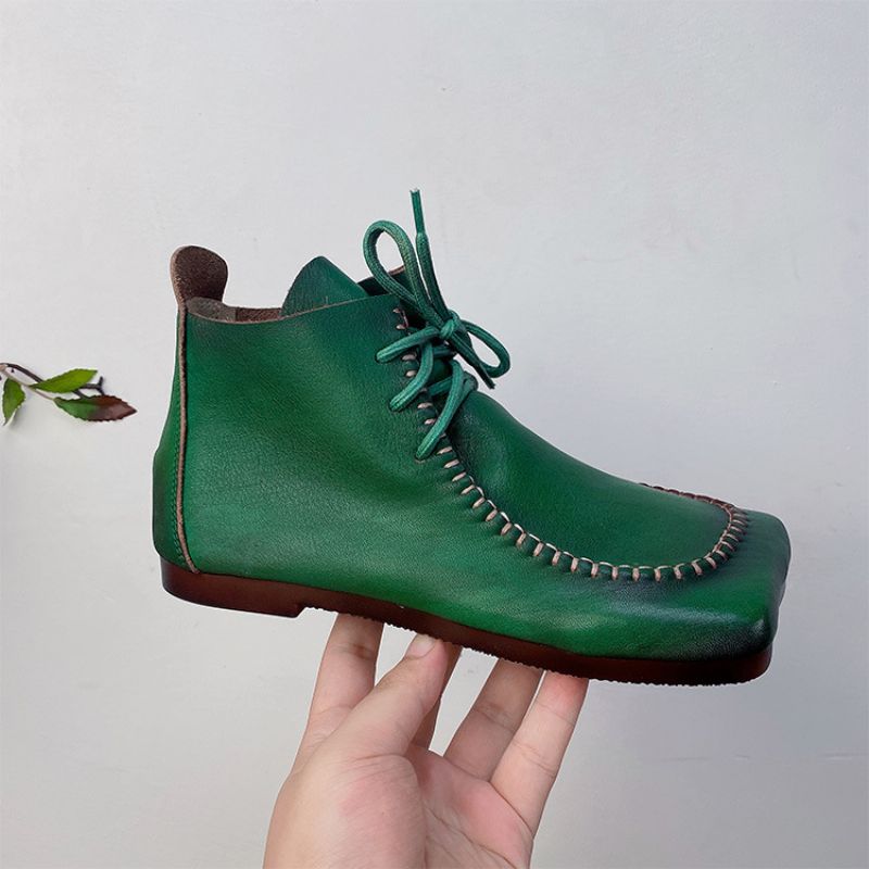 2023 Autumn New Square Toe Front Snørebånd Ensfarvet Syning Lav Top Retro Low Cut Tassel Støvler
