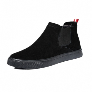 Efterår Og Vinter Nye Matte Læder Herre Flade Sko Mid-top Snestøvler Sko Trendy Ko Kjole Sko