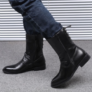 Forår Og Efterår Spidse Læderstøvler Mænds High-top Kjole Sko Mid-tube Støvler Mode Trendy Varme Martin