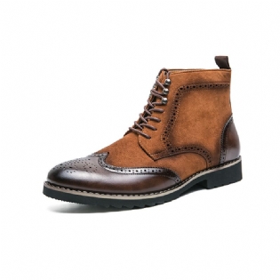 Mænds Business Casual Dress Sko Med Spidse Tå Læderstøvler Udskåret Høj Top Stor Størrelse Martin Korte Støvler Scrub Sko