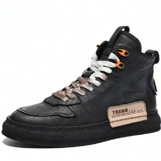 Sneakers Mænds Vinter Retro Plus Fløjl High-top Sko Læderstøvler Fritidssko Snøre Støvler Varme Bomuldssko Herresko