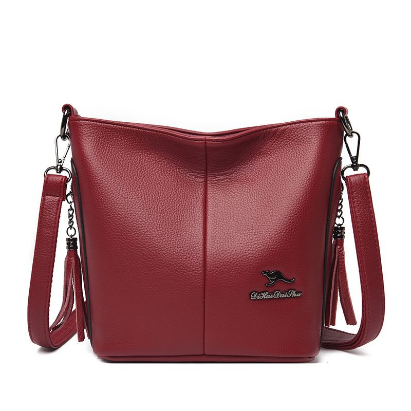Kænguru Læder Kvast Bucket Bag 2023 Kvinders Diagonal Skuldertaske Fashion Fan Xiao Stitching Temperament Dametaske